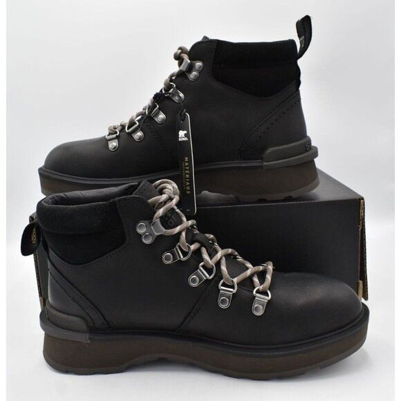 Sorel Womens Size 8.5 Hi Line Hiker Jet Black Waterproof Leather Lace Up Boots - Picture 9 of 12